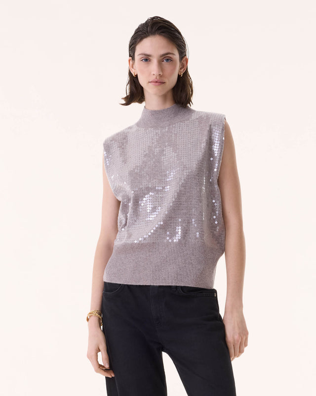 Pull Debardeur Divine Sequins taupe clair - Image principale