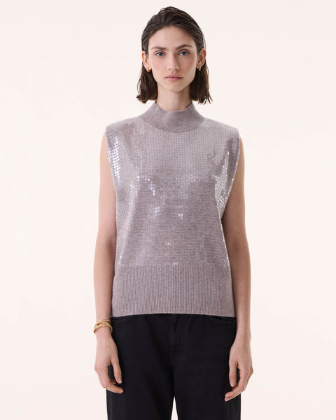 Pull Debardeur Divine Sequins taupe clair - Image principale