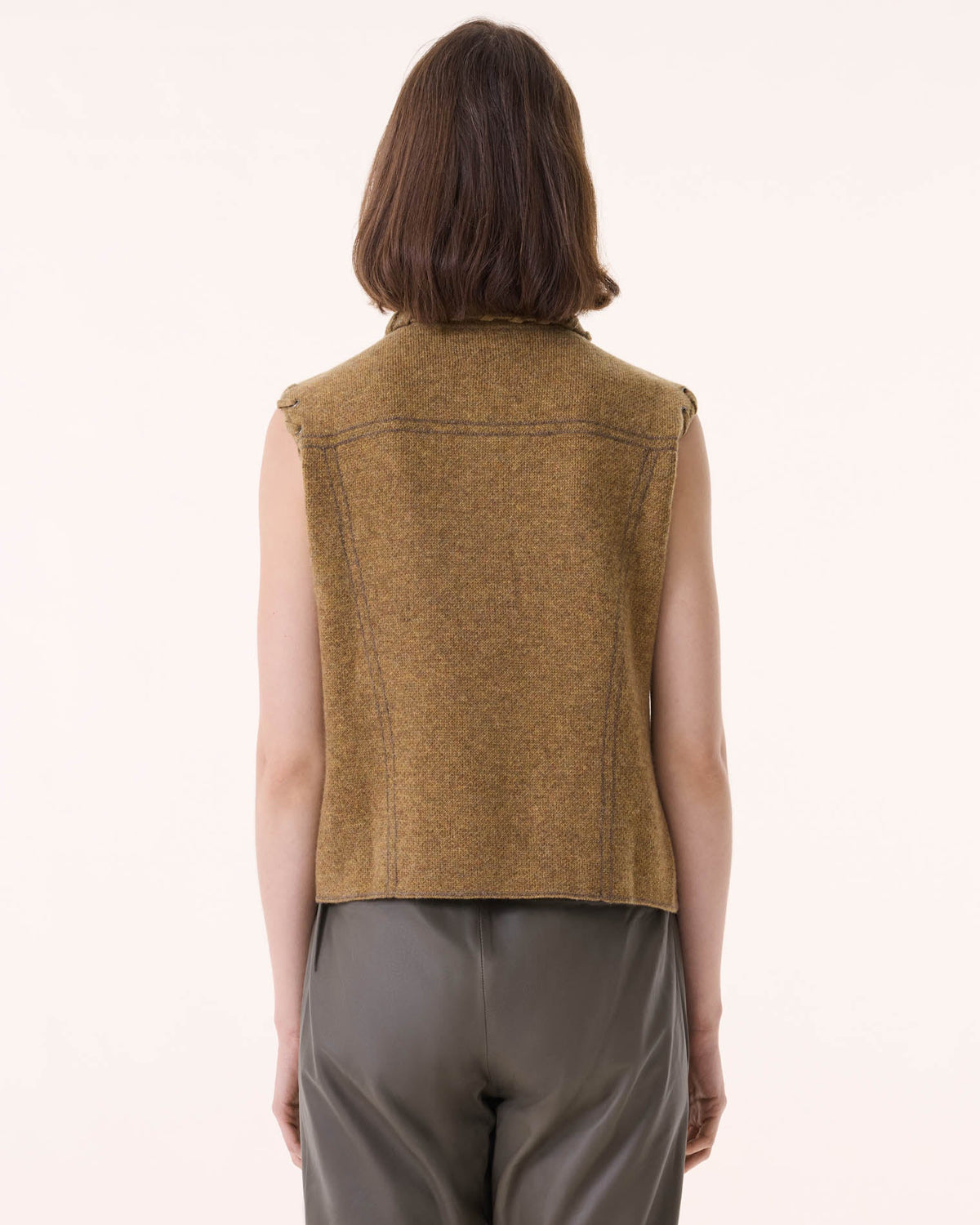 Gilet joss lacets cachemire marron - Kujten