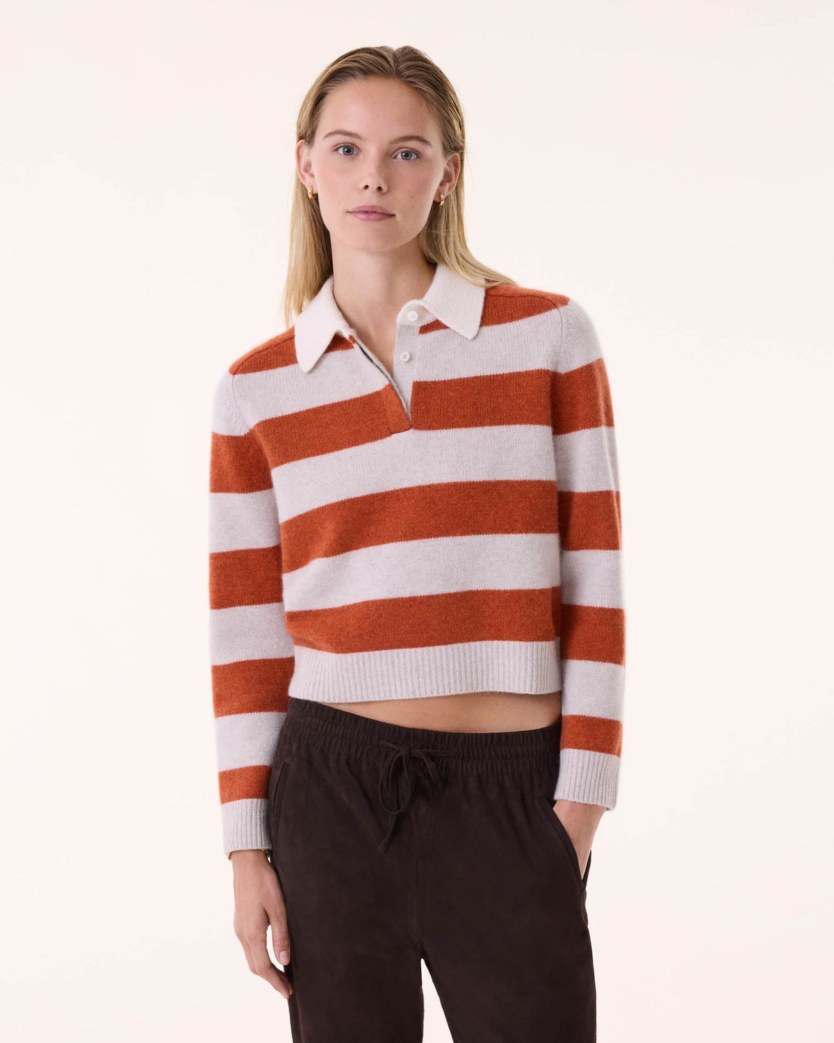 Pull polo royce stripes tricotage jersey orange - Kujten