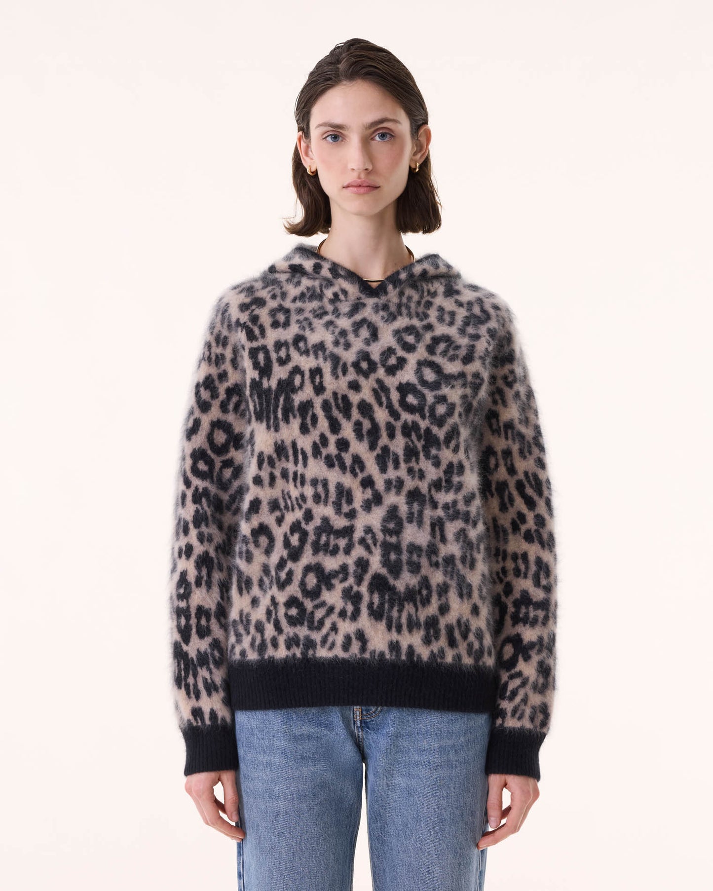 Sweater Hoodie Soso Fluffy camel leopard