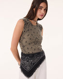 Top en cachemire kaki pour femme - Kujten