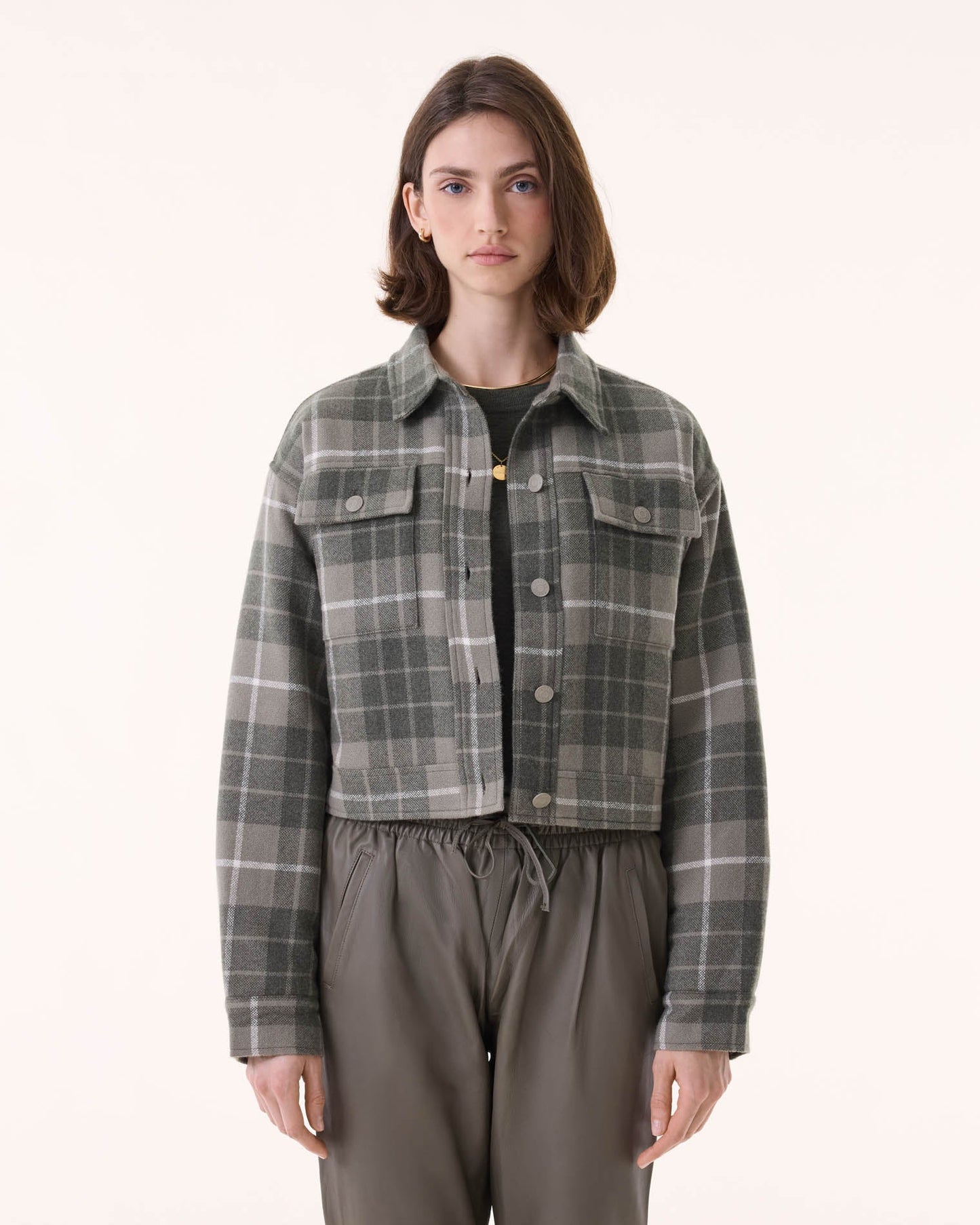 Veste arya woven square cachemire kaki - Kujten