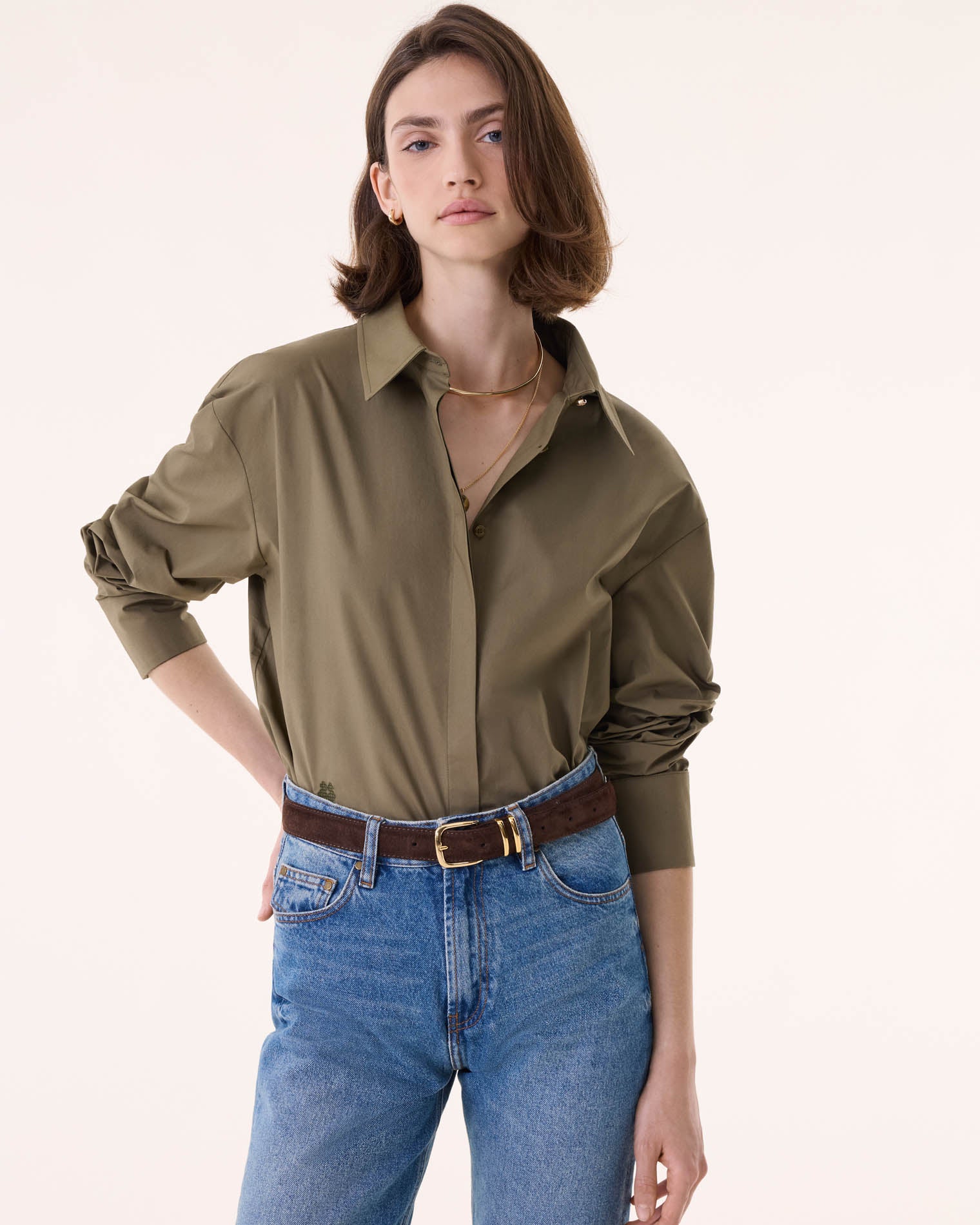 Dark Khaki Cotton Shirt Kujten Cashmere