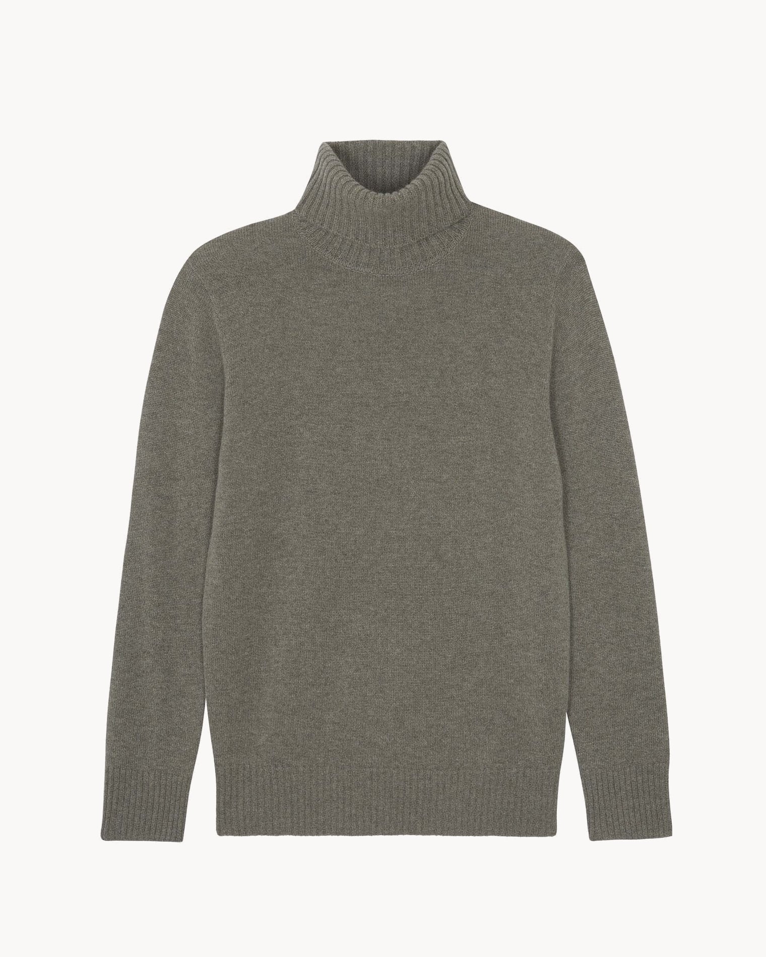 Marl Khaki Long-Sleeved Turtleneck Cashmere Sweater Kujten Cashmere