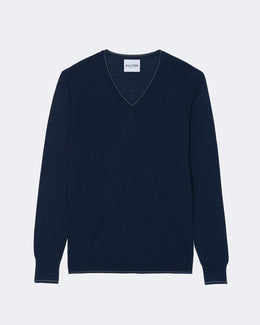 Pull en cachemire & soie bleu pour homme - Kujten packshot