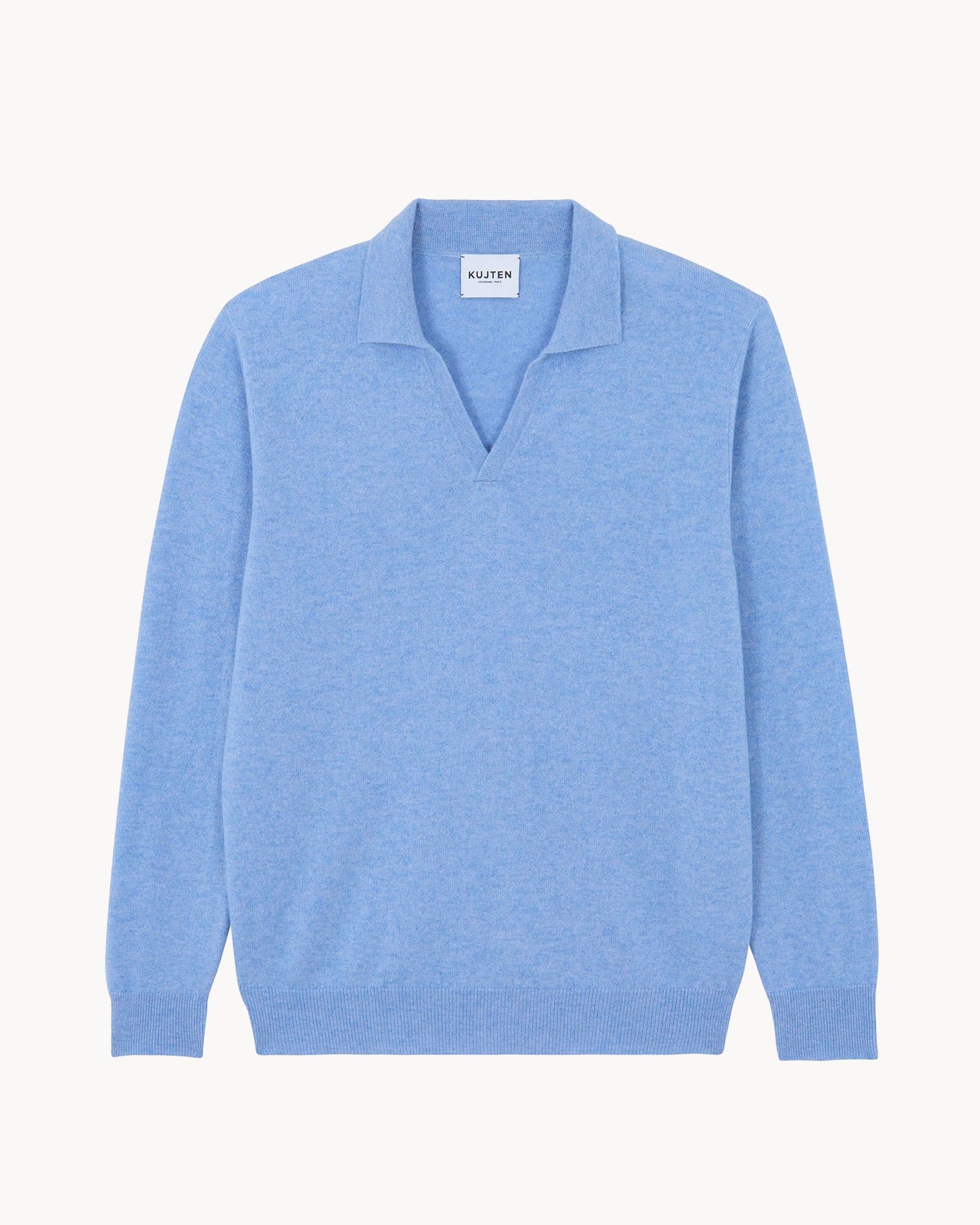Pull Cachemire Homme Col Polo Bleu Jeans Kujten Cachemire