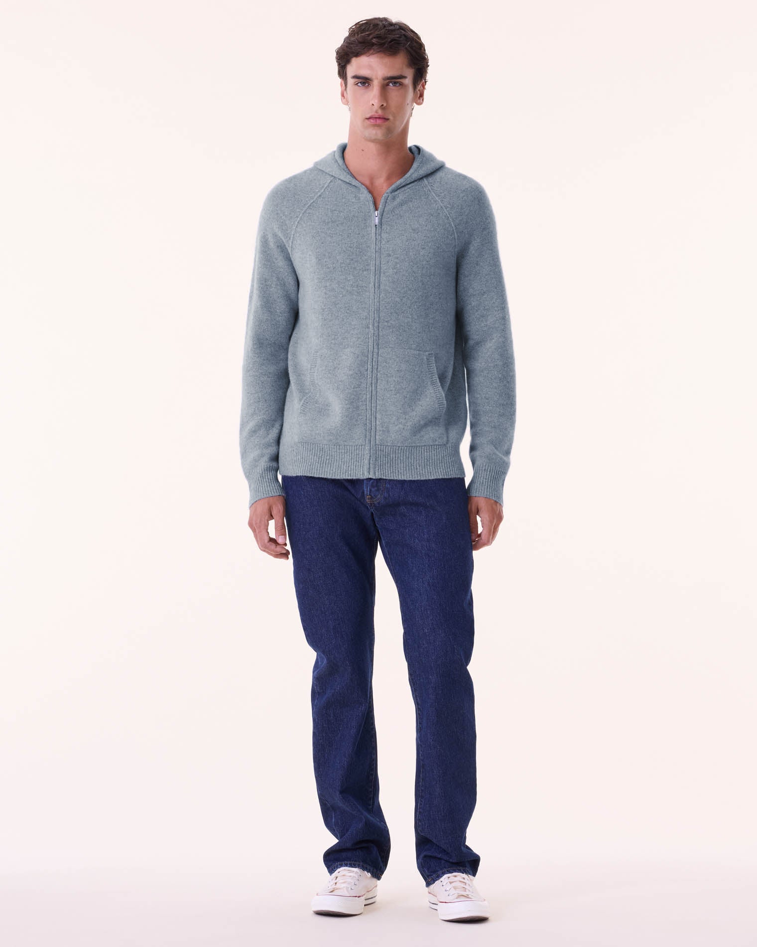 Marl Gray Men Cashmere Hoodie Kujten Cashmere