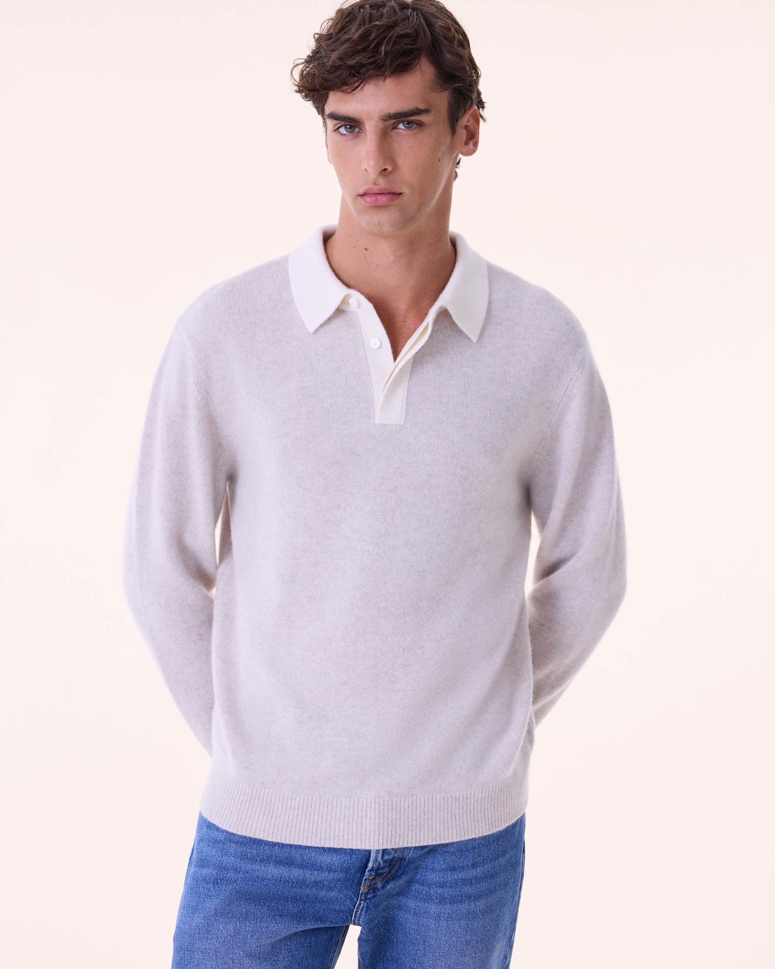 Pull Cachemire Uni Homme Blanc Avoine Kujten Cachemire