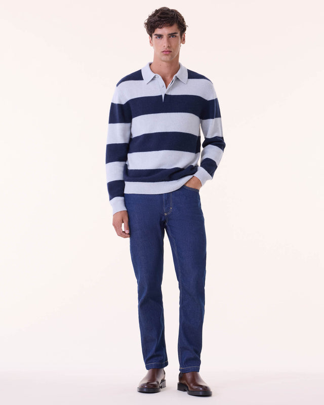 Polo Roy Rayure bleu marine foncé - Image principale