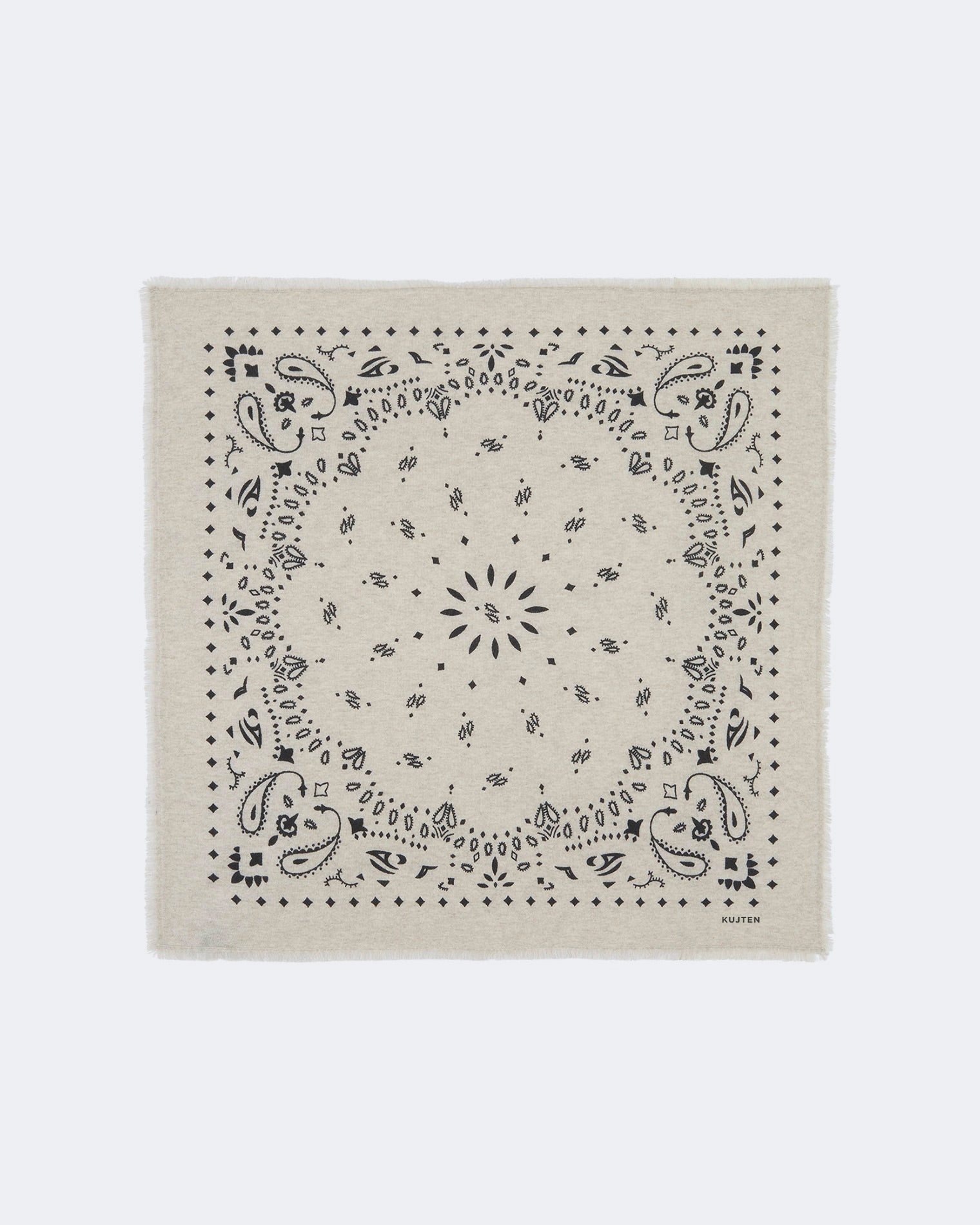 Printed Oats White Cashmere Large Bandana | Kujten Cashmere