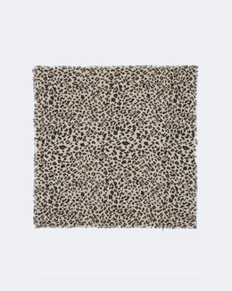 Grand bandana hachiko leopard cachemire blanc beige - Kujten packshot