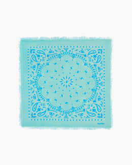 Bandana en cachemire vert et bleu pour femme - Kujten packshot