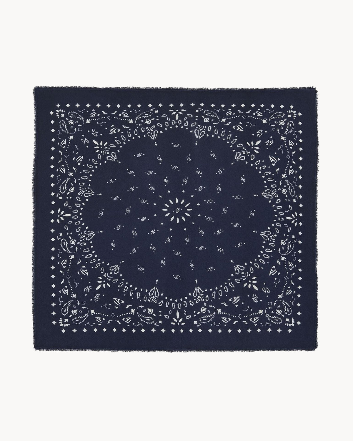 Dark Navy Blue Extra Large Printed Cashmere Bandana | Kujten Cashmere