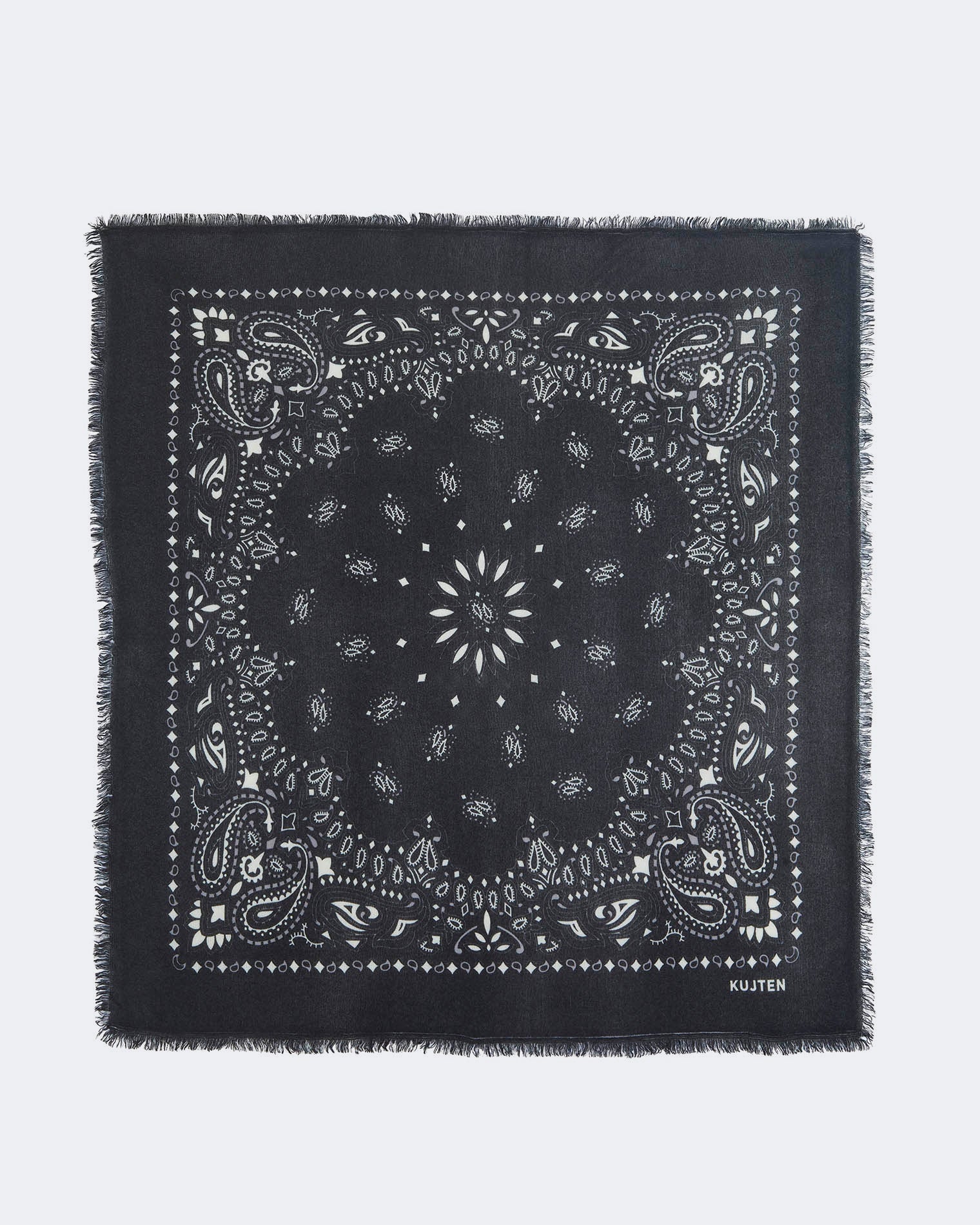 小物 60S VINTAGE BLACK COOKIE PATTERN BANDANA Black - White Cashmere Large Bandana | Kujten Cashmere