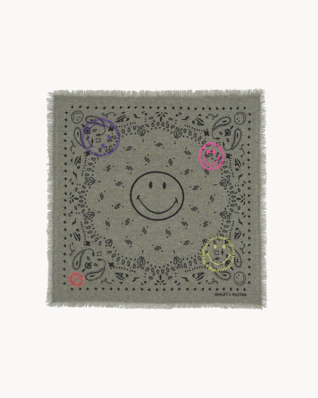 Petit Bandana Hachi Smiley Brode kaki chiné - Image principale