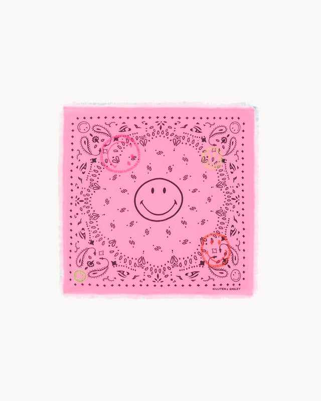 Bandana Hachi Smiley Brode bubblegum pink - Image principale