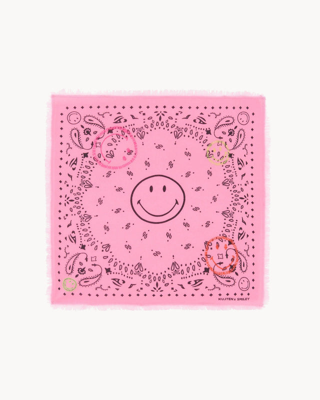 Bandana Hachi Smiley Brode rose bonbon - Image principale