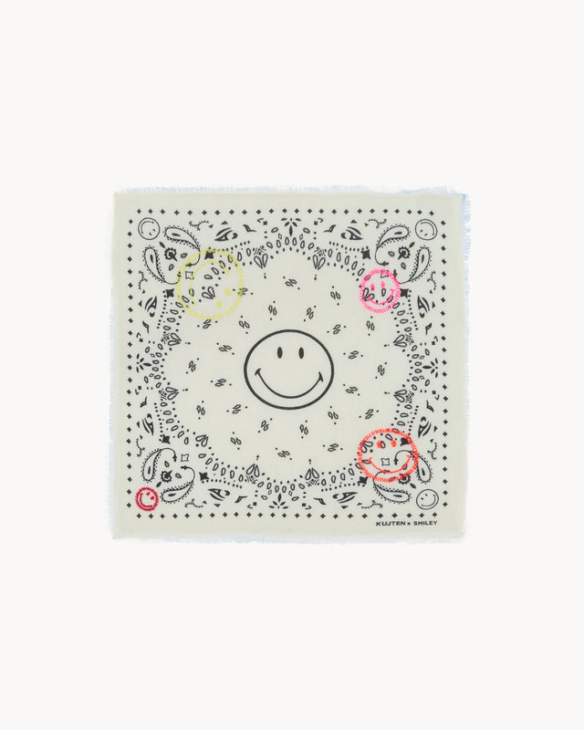 Bandana Hachi Smiley Brode white - Image principale