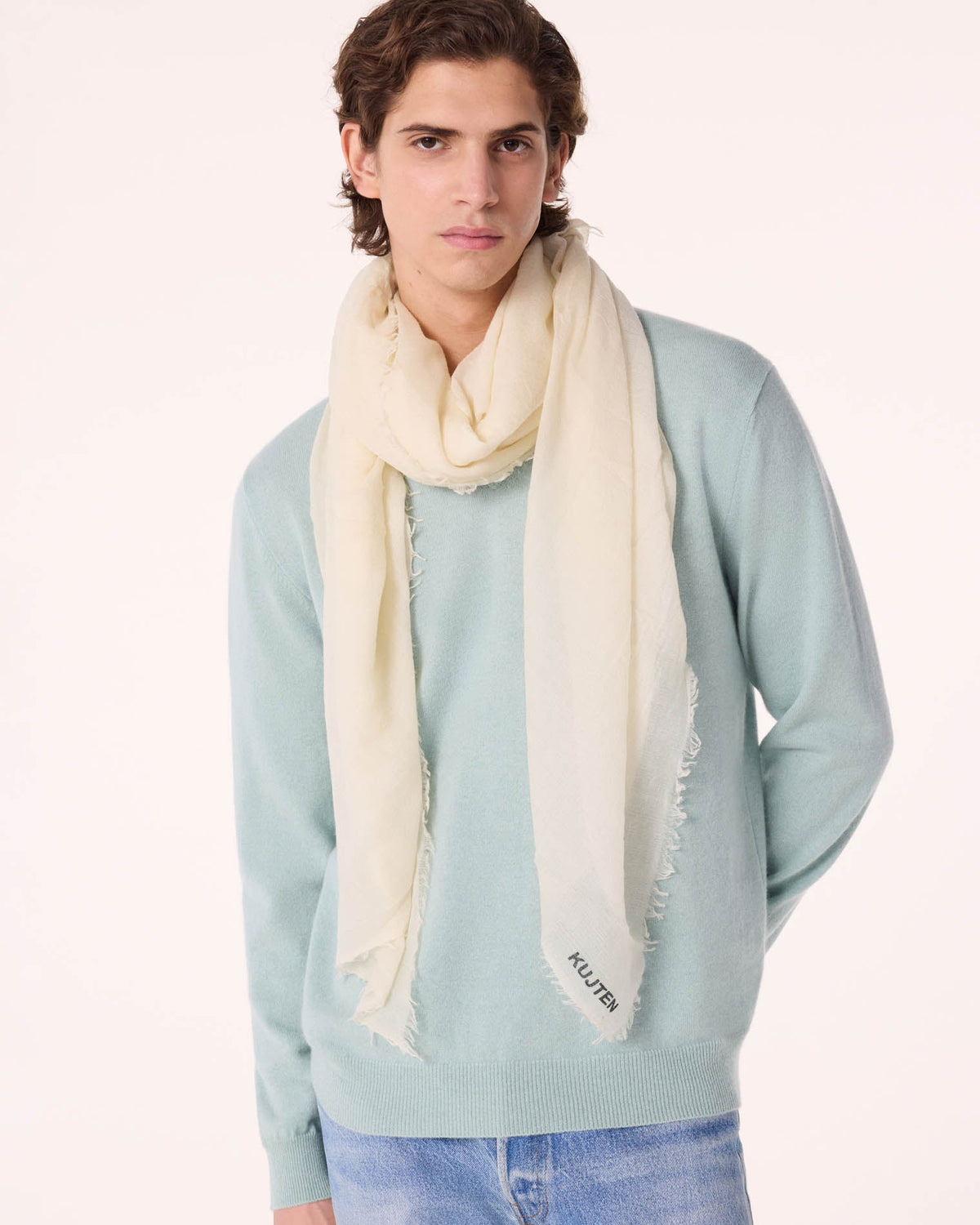 Bandana en voile de cachemire blanc pour femme et pour homme - Kujten