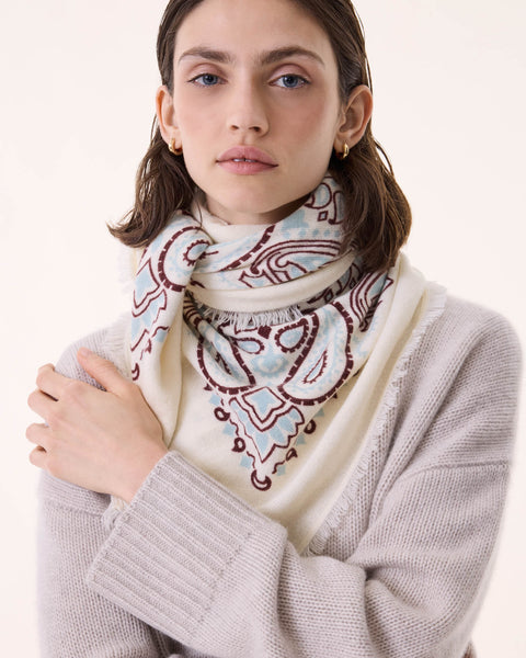 Grand Bandana Hachiko Bico blanc bordeaux sienne - Image principale