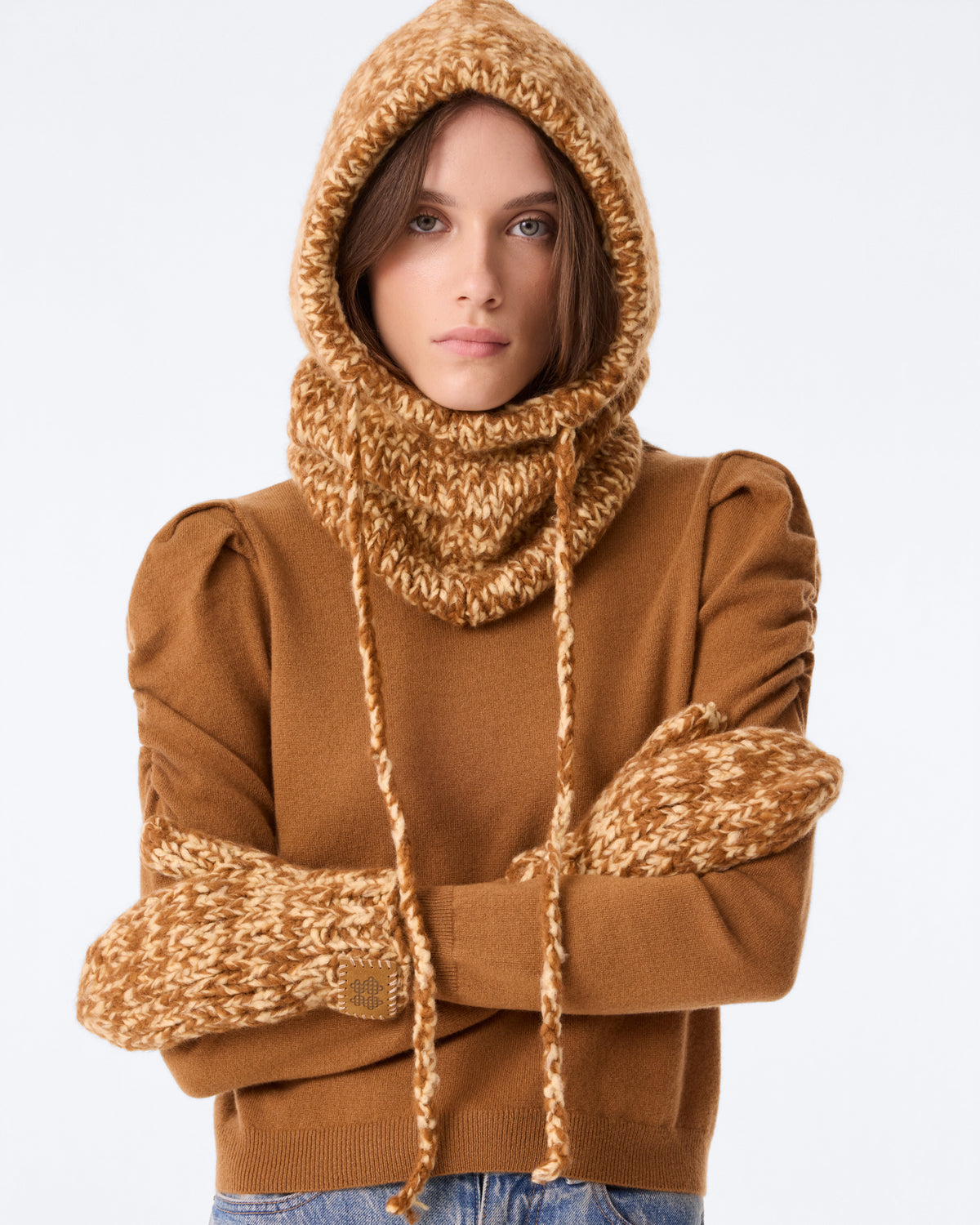 Hood Hand Knit Sybel heathered hazelnut