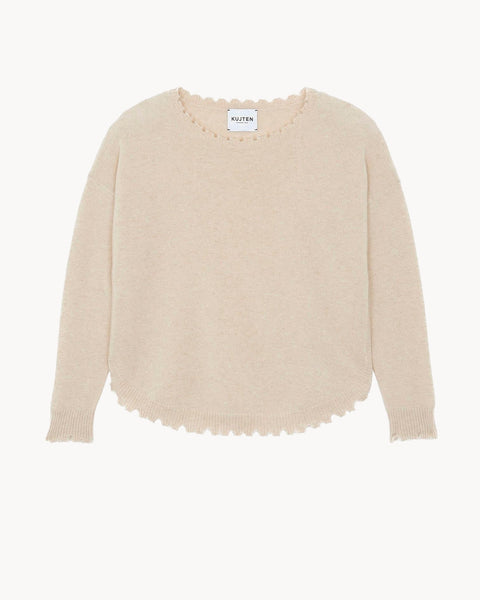 Beige Organic Cashmere Crew-Neck Tunic Sweater Kujten Cashmere