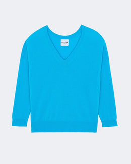 Pull en cachemire bleu pour femme - Kujten packshot
