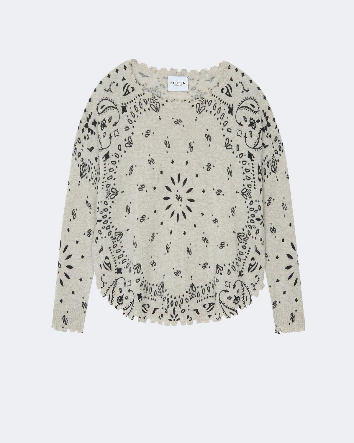 Pull en cachemire blanc et beige pour femme - Kujten packshot