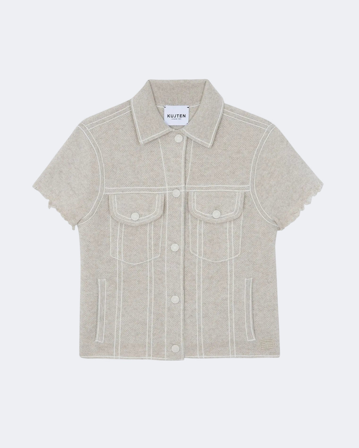 Veste en cachemire blanc et beige pour femme - Kujten packshot
