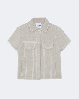 Veste en cachemire blanc et beige pour femme - Kujten packshot