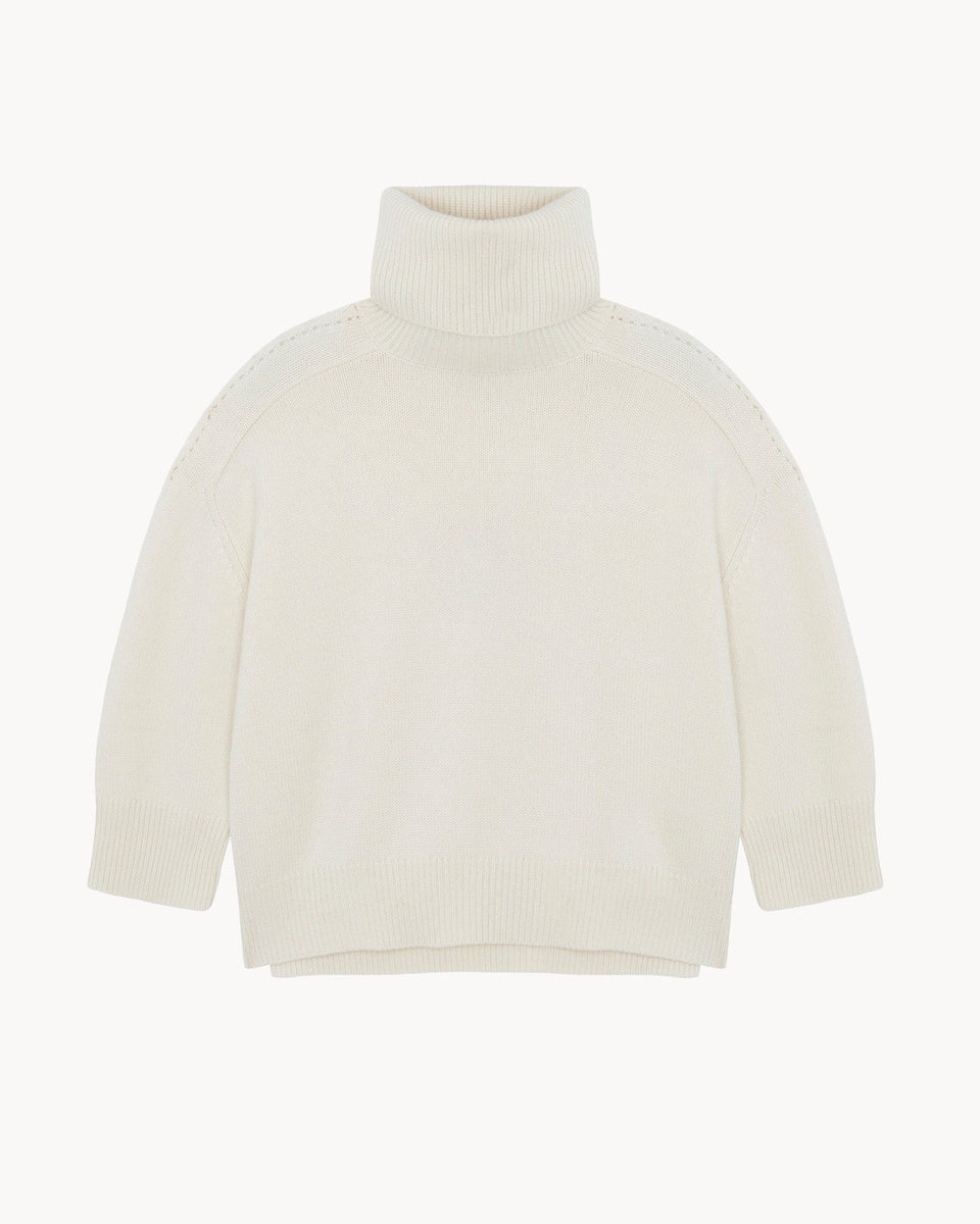 White Oversize Turtleneck Cashmere Sweater Kujten Cashmere