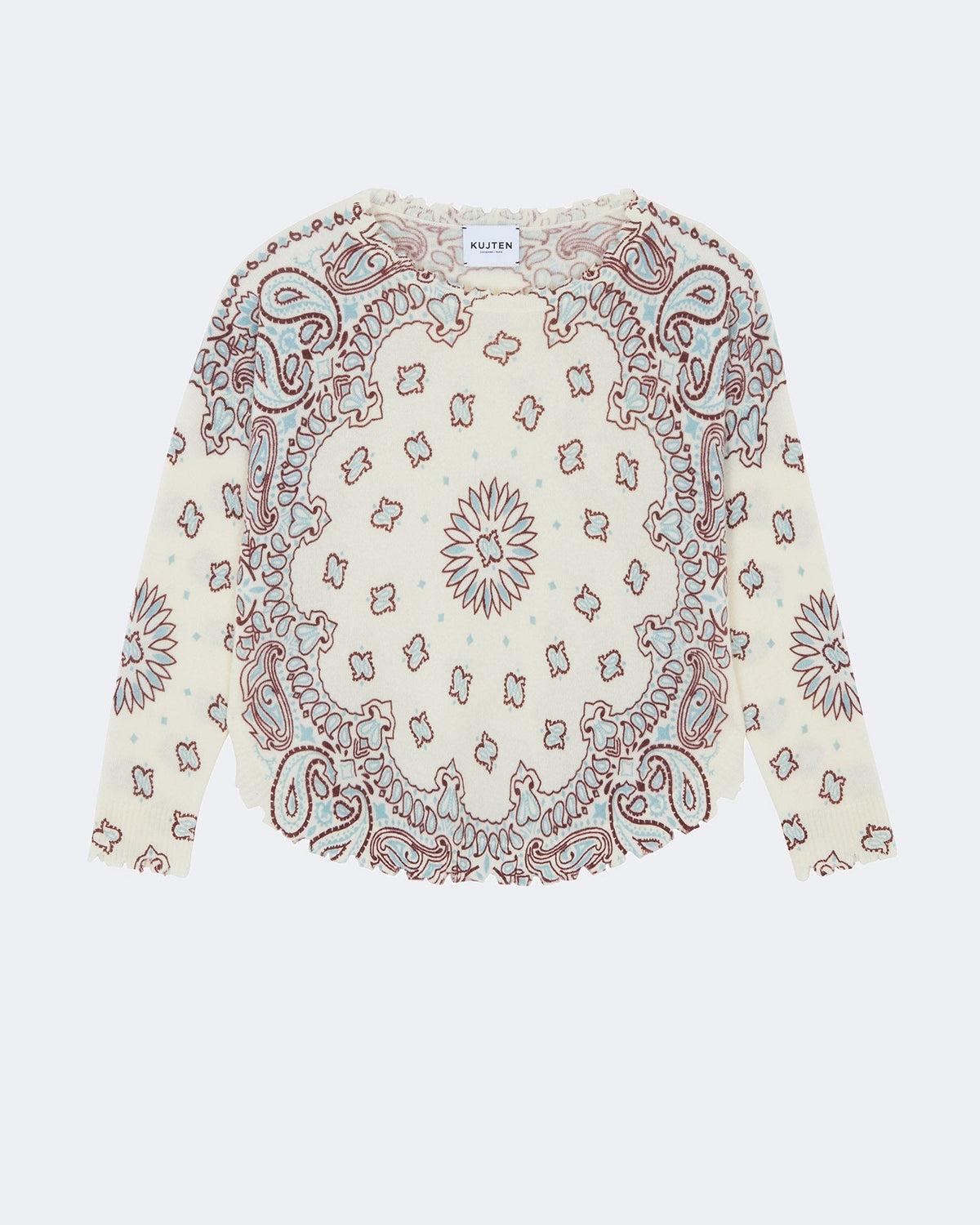 Pull mela bandana bico cachemire blanc bordeaux marron - Kujten packshot