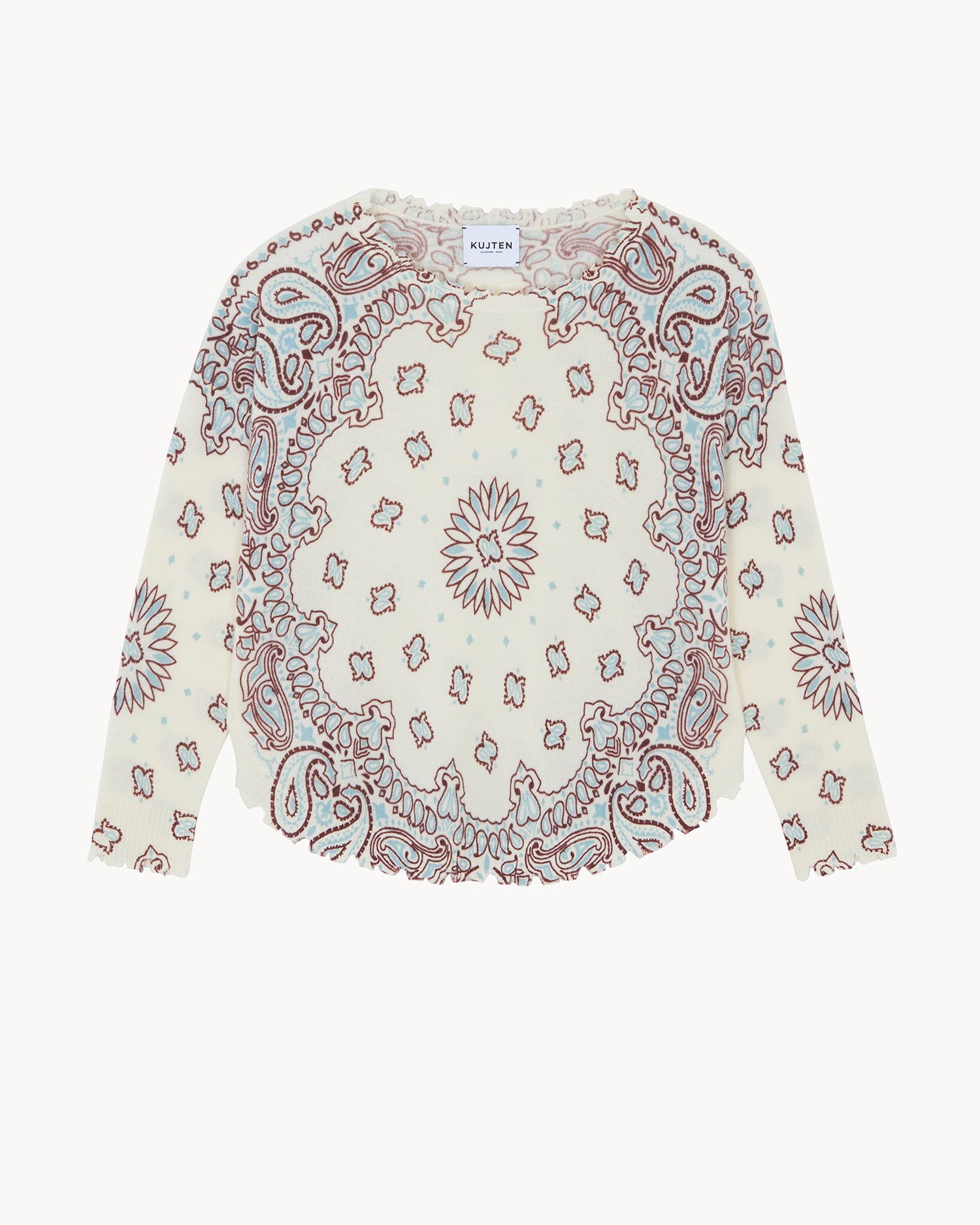 Pull mela bandana bico cachemire blanc bordeaux marron - Kujten packshot