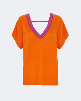 Top en cachemire & soie orange pour femme - Kujten packshot