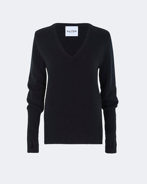 Pull en cachemire noir pour femme - Kujten packshot