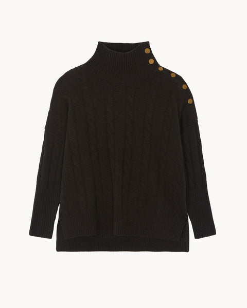 Brown Buttons Chimney Neck Cashmere Sweater | Kujten Cashmere