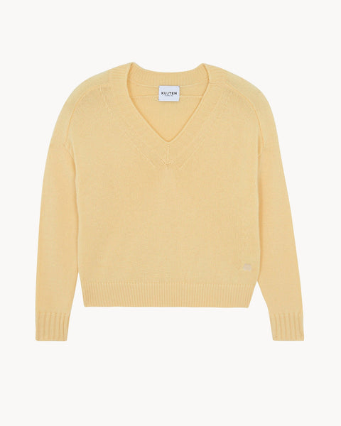 Egg Yellow V-Neck Cashmere Sweater | Kujten Cashmere