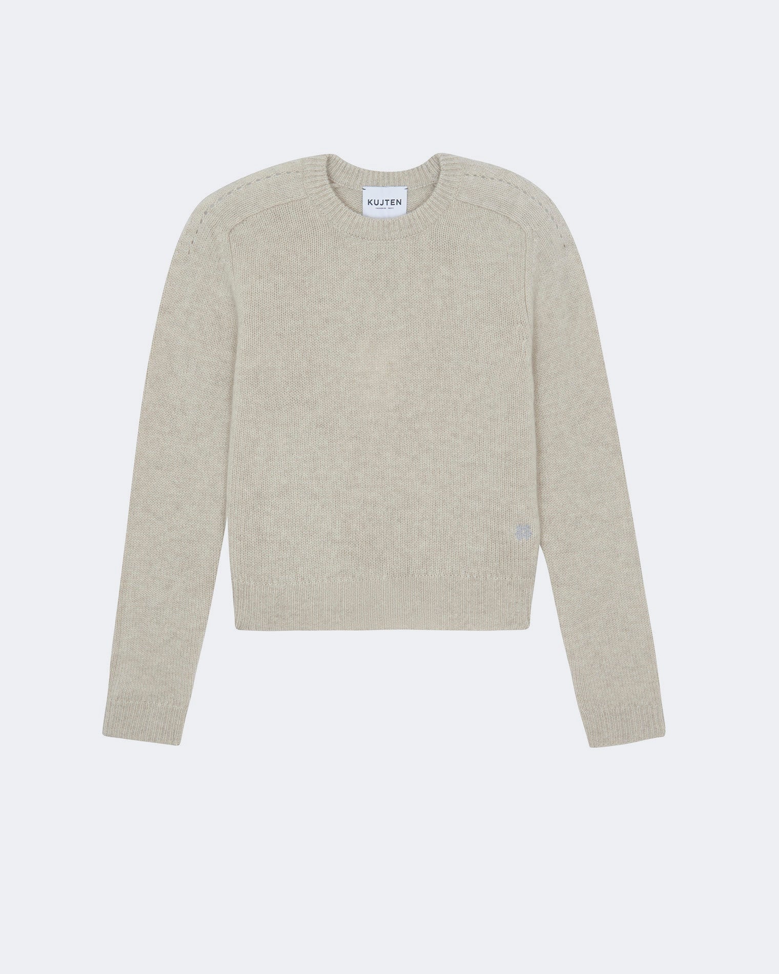 Oats White Short Round Neck Cashmere Sweater | Kujten Cashmere