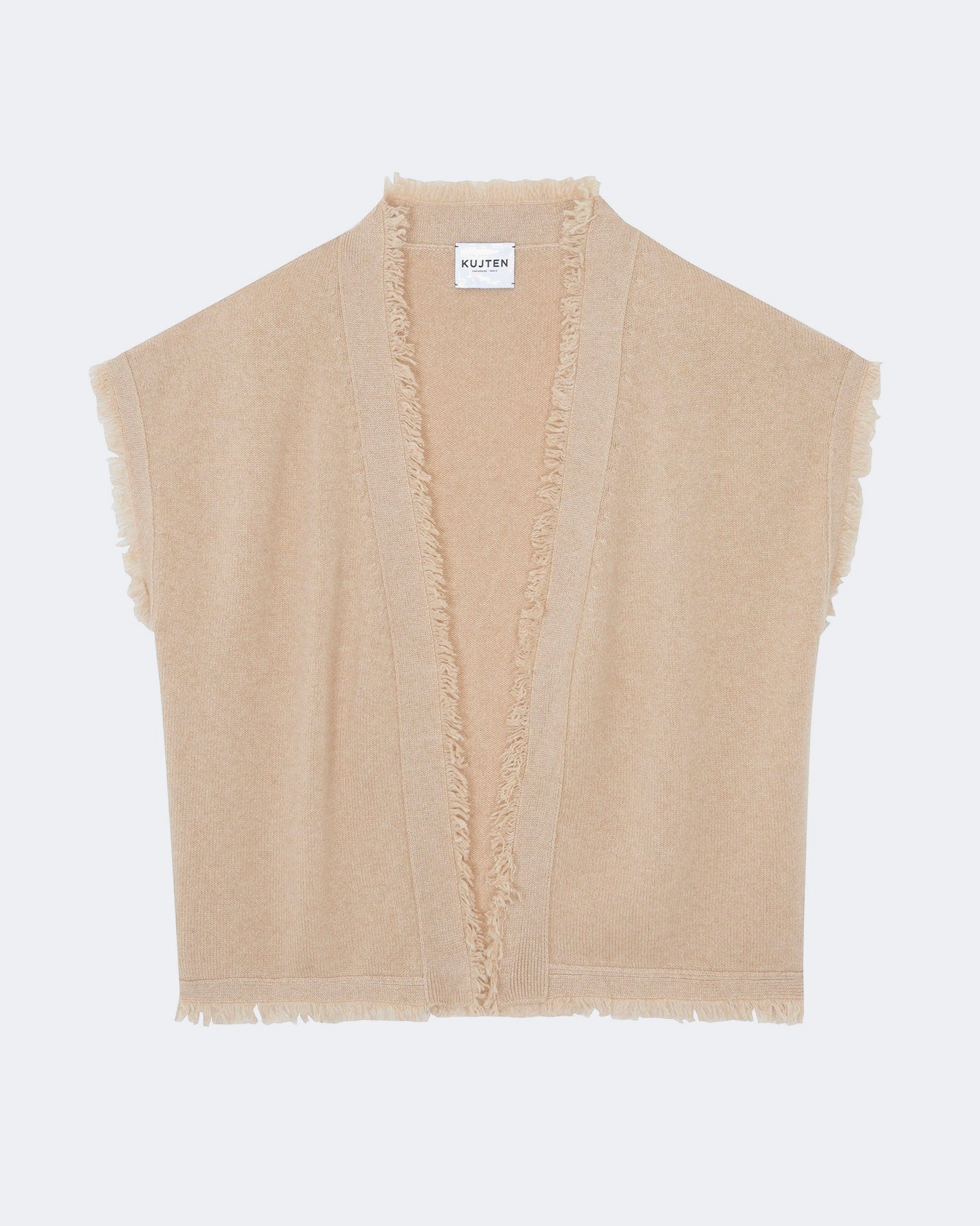 Organic Beige Sleeveless Cashmere Cardigan | Kujten Cashmere