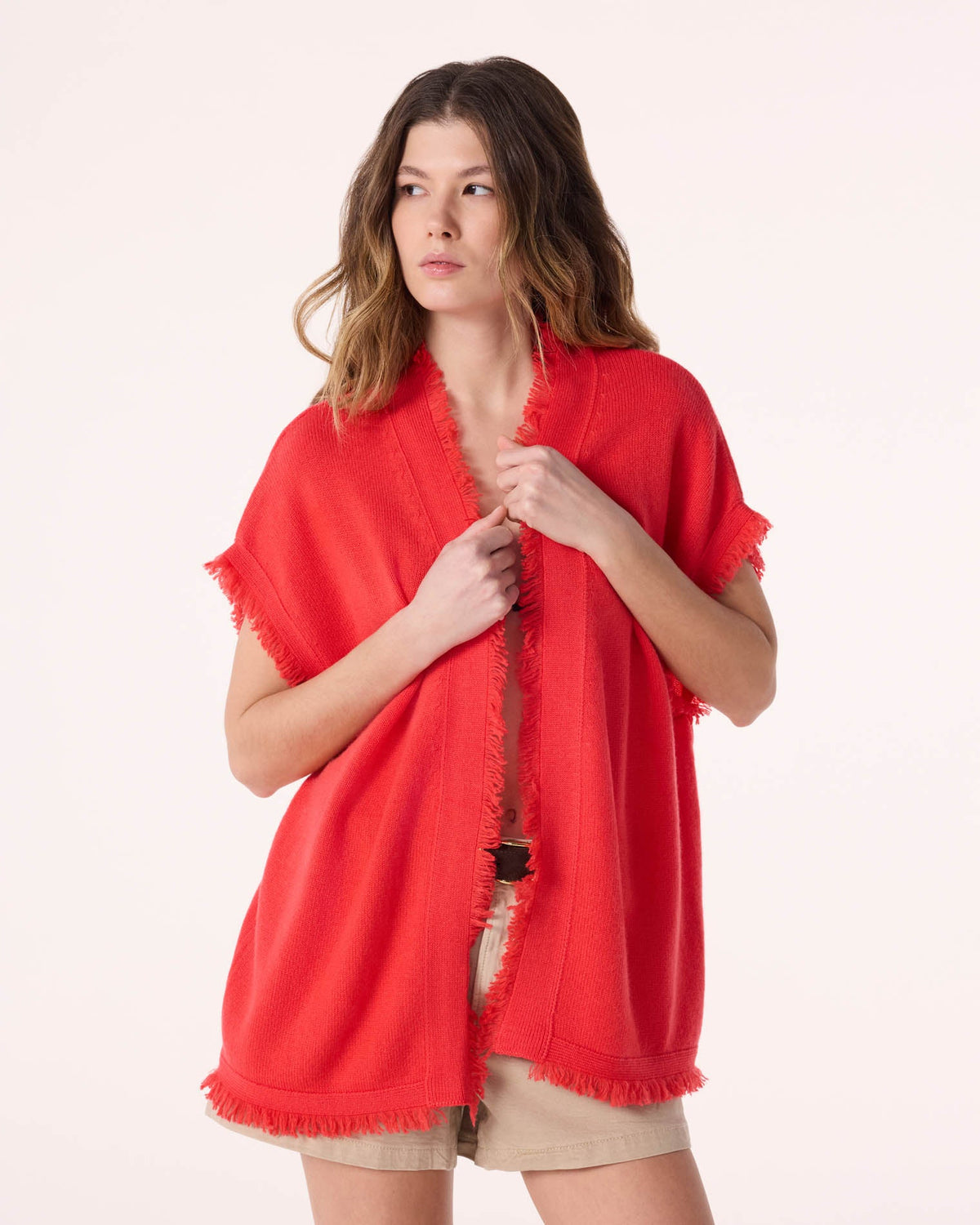 Gilet nessa cachemire orange rose rouge - Kujten