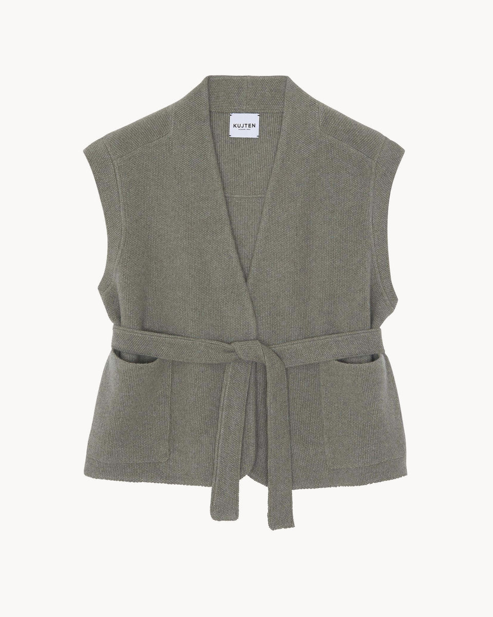 Marl Khaki Sleeveless Cashmere Kimono Vest Kujten Cashmere