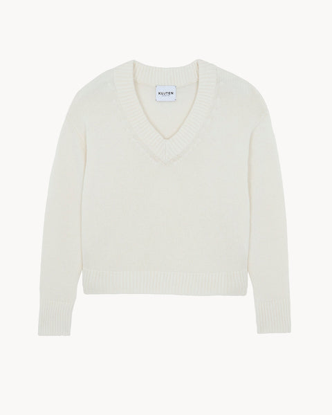 White Women V-Neck Cashmere Sweater | Kujten Cashmere