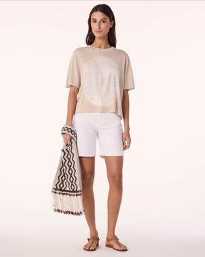 Top en cachemire & soie beige pour femme - Kujten