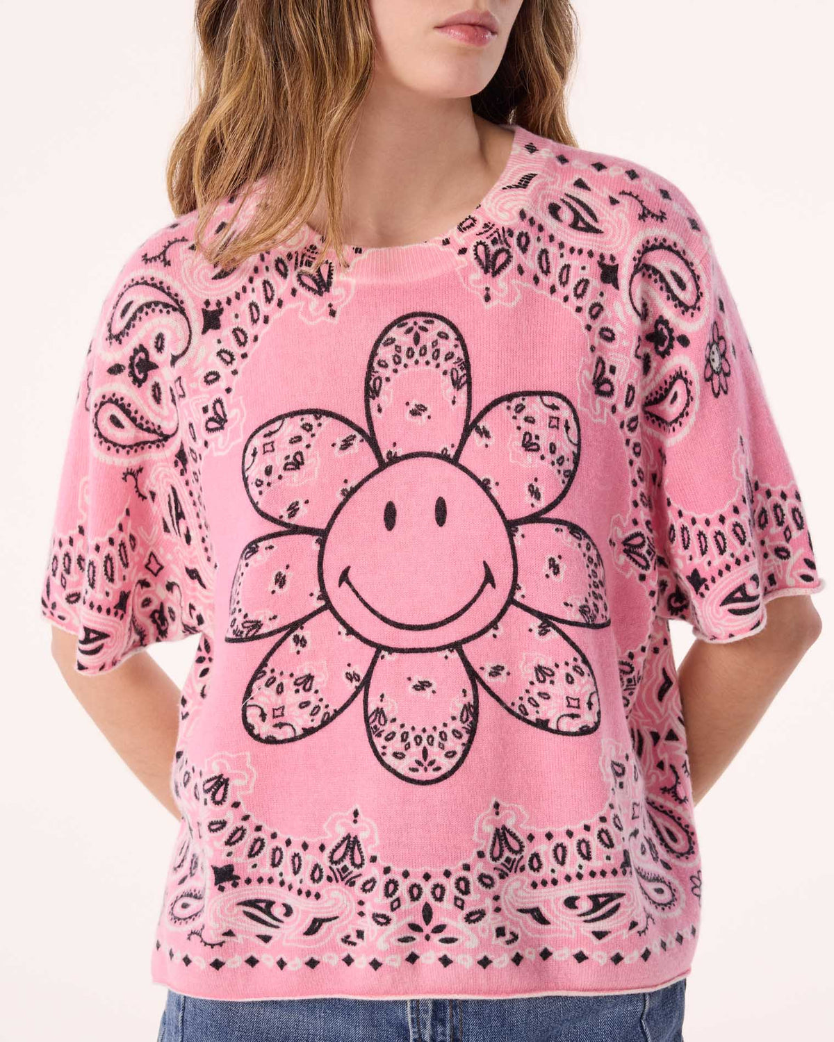 Top en cachemire rose pour femme - Kujten