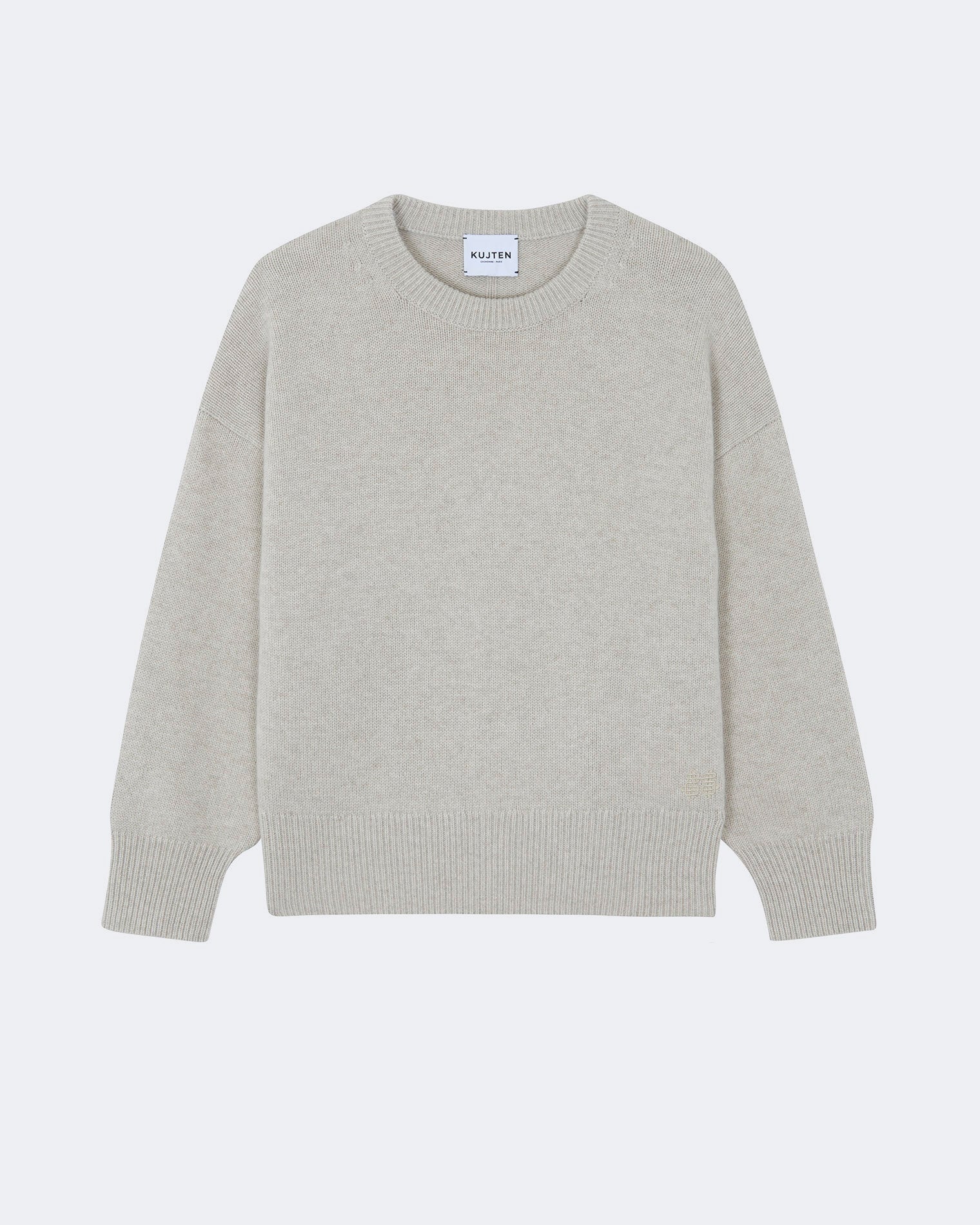 Pure White Cashmere 100% カシミヤ長袖ニット グレー Déjaugé White Oats White Cashmere Sweater | Kujten Cashmere