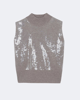 Pull debardeur divine sequins tricotage jersey beige - Kujten packshot