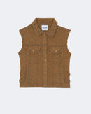 Gilet joss lacets tricotage jacquard marron - Kujten packshot
