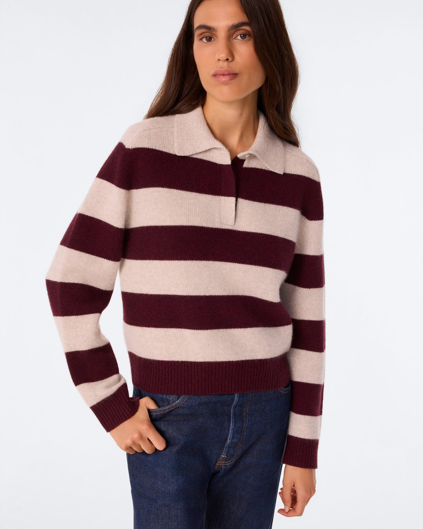 Polo Royce Stripe bordeaux avoine