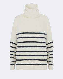 Pull en cachemire blanc et bleu pour femme - Kujten packshot